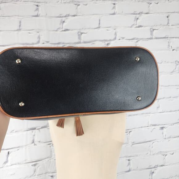 Dooney & Bourke Saffiano Tassel Bucket Tote Bag in black with tan trim - Picture 5 of 16